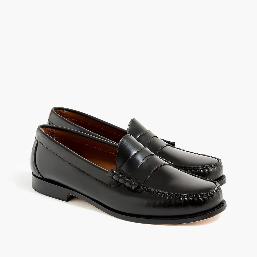 J. Crew Men's Penny Loafers Shoes Comfort Leather Round-Toe Black Size 10 NWOB